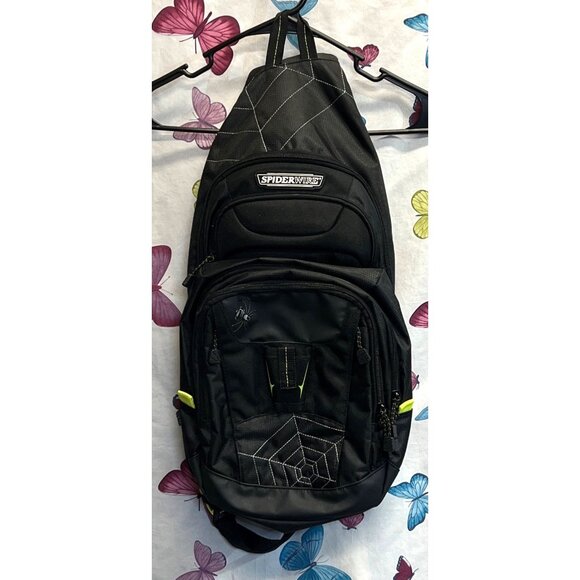 Spiderwire Black Sling Backpack With Web Design & Spider Logo 24in - Picture 1 of 6